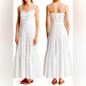 Veronica Beard White Tiered Button-Front Maxi Dress